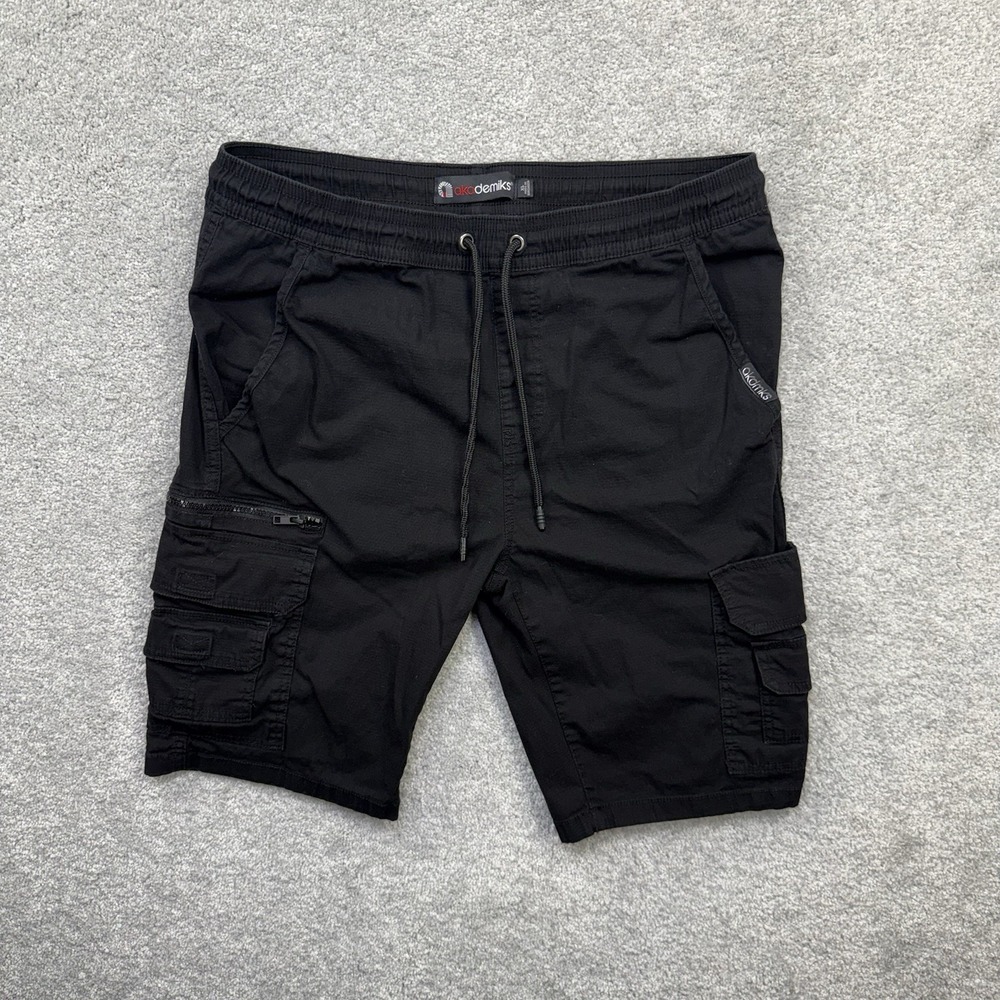 Akademiks Cargo Shorts Mens XL Black Multi Pocket Drawstring Stretch Casual